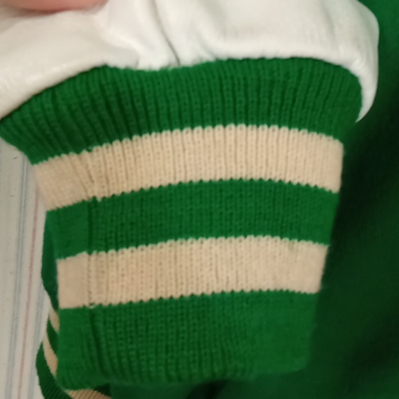 Green Wool And White Leather Letterman's Jacket - Picture 9 of 13